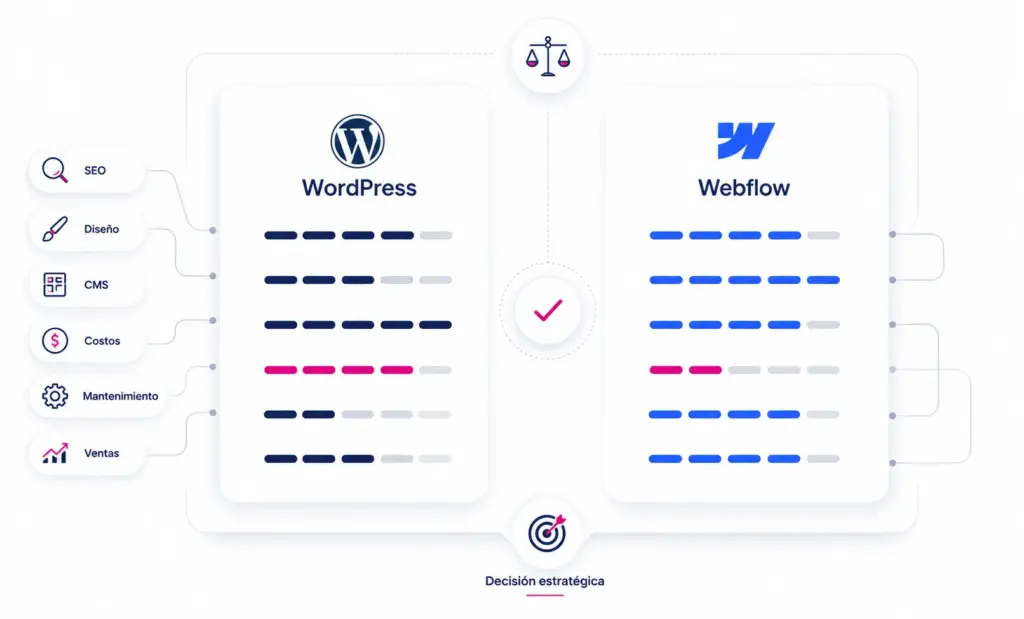 WordPress vs Webflow: cuál conviene para tu página web