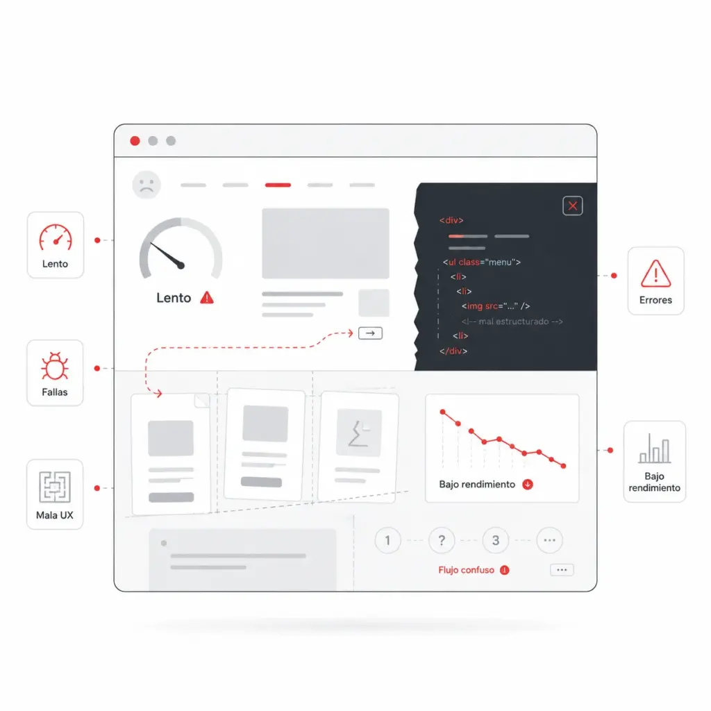 desarrollo web mal echo y con pésimo performance y rendimiento
