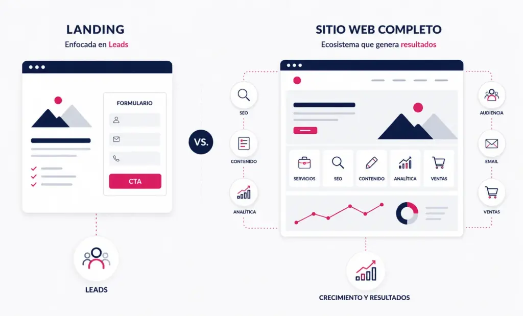 Landing page vs sitio web: cuál necesita tu empresa